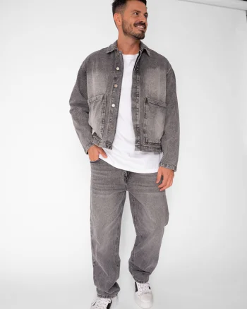 Set Camasa cu nasturi si pantaloni din denim Grey