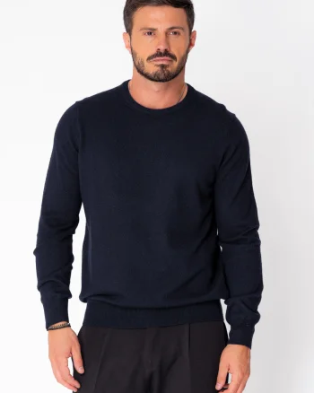 Pulover maneca lunga mix de lana si casmir Navy
