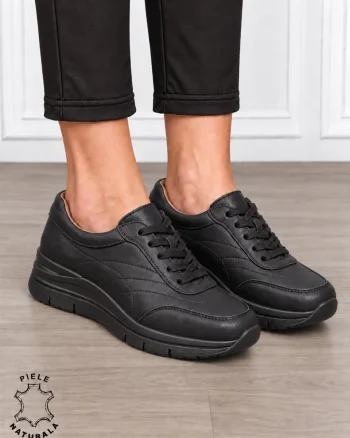 Pantofi casual damă din piele naturală cu design modernl CRL1897 NEGRU