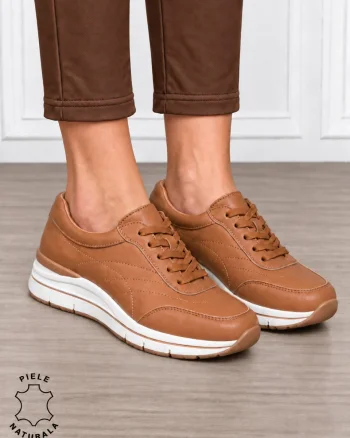 Pantofi casual damă din piele naturală cu design modernl CRL1897 CAMEL
