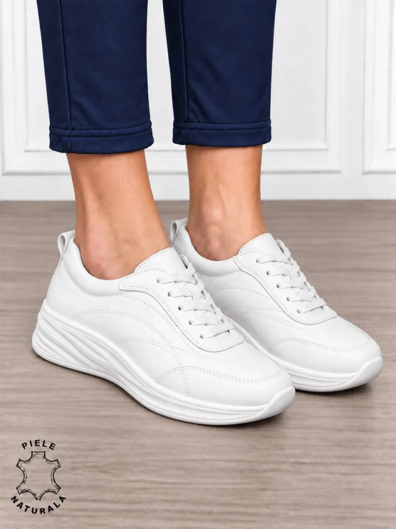 Pantofi casual damă din piele naturală cu stil clasic CRL1898 ALB