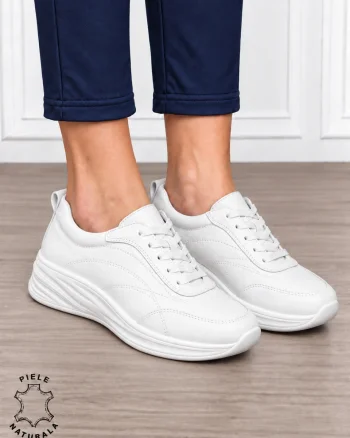 Pantofi casual damă din piele naturală cu stil clasic CRL1898 ALB