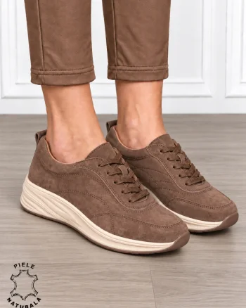 Pantofi casual damă din piele naturală Intoarsa cu stil clasic CRL1898 CAFENIU