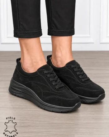 Pantofi casual damă din piele naturală Intoarsa cu stil clasic CRL1898 NEGRU