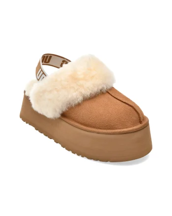 Papuci UGG maro, FUNKETTE, din piele intoarsa