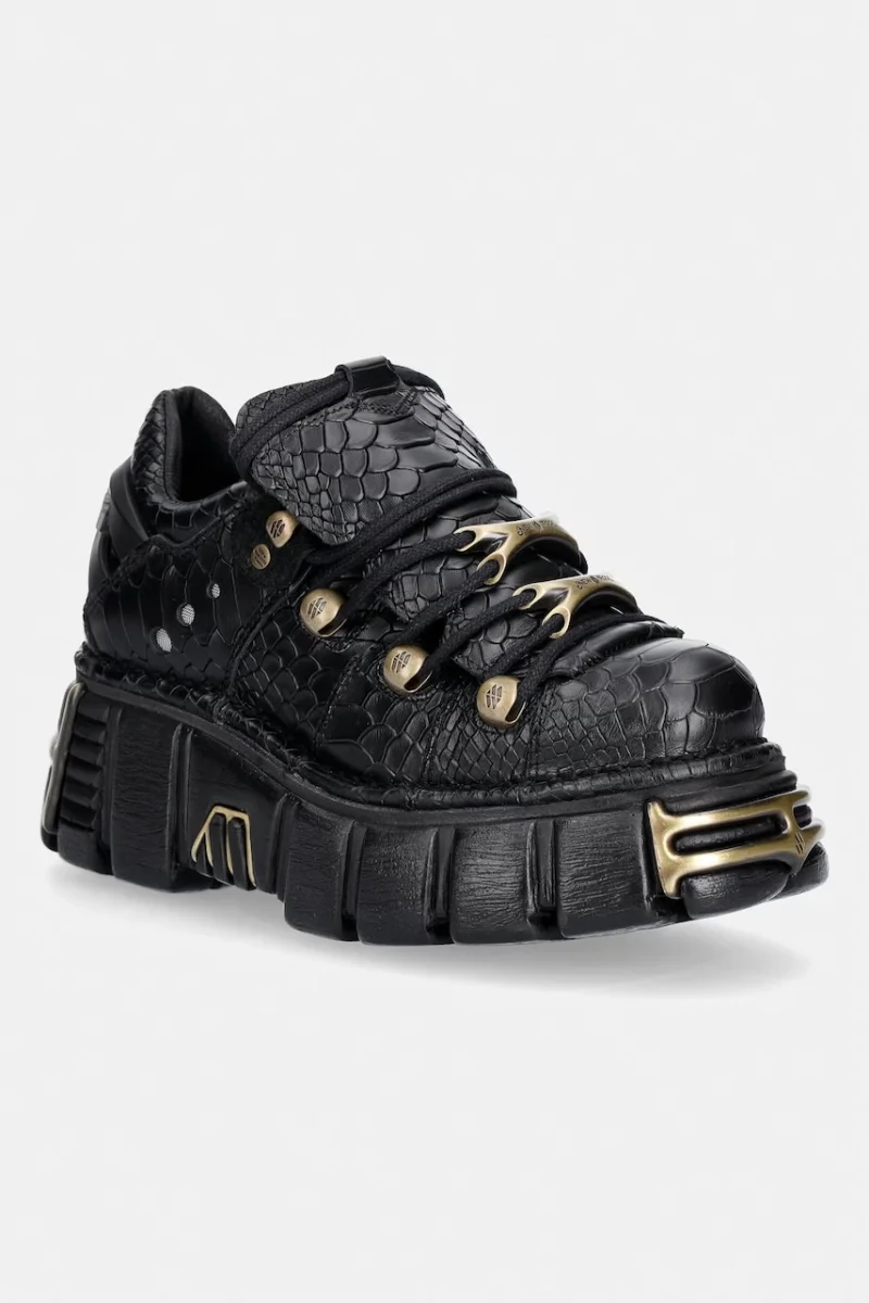 New Rock  bocanci cu platformă pentru femei din piele PITON NEGRO IMPERFECT TOWER NEGRO TORNILLOS