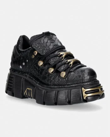 New Rock  bocanci cu platformă pentru femei din piele PITON NEGRO IMPERFECT TOWER NEGRO TORNILLOS