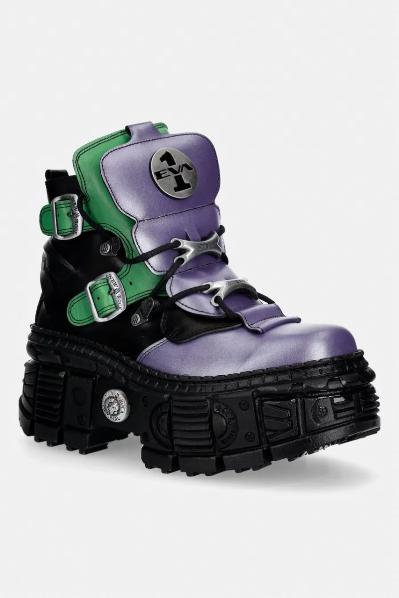 New Rock  bocanci cu platformă pentru femei din piele ANTIK LILA + NAPA VERDE + CRUST NEGRO + IMPERFECT TANK NEGRO TORNILLOS