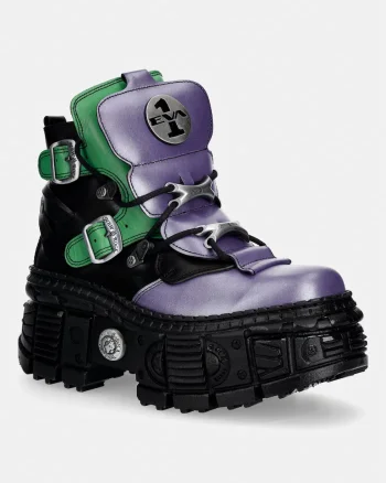 New Rock  bocanci cu platformă pentru femei din piele ANTIK LILA + NAPA VERDE + CRUST NEGRO + IMPERFECT TANK NEGRO TORNILLOS