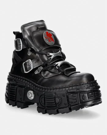New Rock  bocanci cu platformă pentru femei din piele CRUST NEGRO + ANTIK ACERO + IMPERFECT TANK NEGRO TORNILLOS