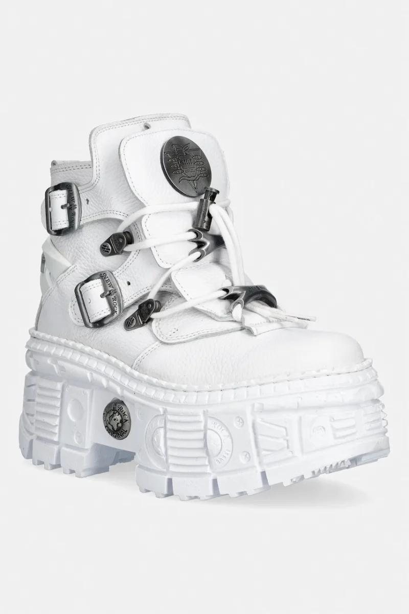 New Rock  bocanci cu platformă pentru femei din piele NAPA BLANCA + IMPERFECT TANK BLANCO TORNILLOS