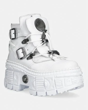 New Rock  bocanci cu platformă pentru femei din piele NAPA BLANCA + IMPERFECT TANK BLANCO TORNILLOS