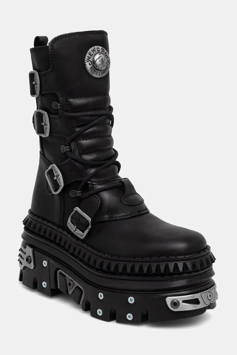 New Rock  bocanci pentru femei din piele CRUST NEGRO NEGRO + IMPERFECT REACTOR NEGRO TORNILLOS