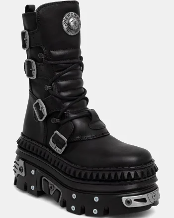 New Rock  bocanci pentru femei din piele CRUST NEGRO NEGRO + IMPERFECT REACTOR NEGRO TORNILLOS
