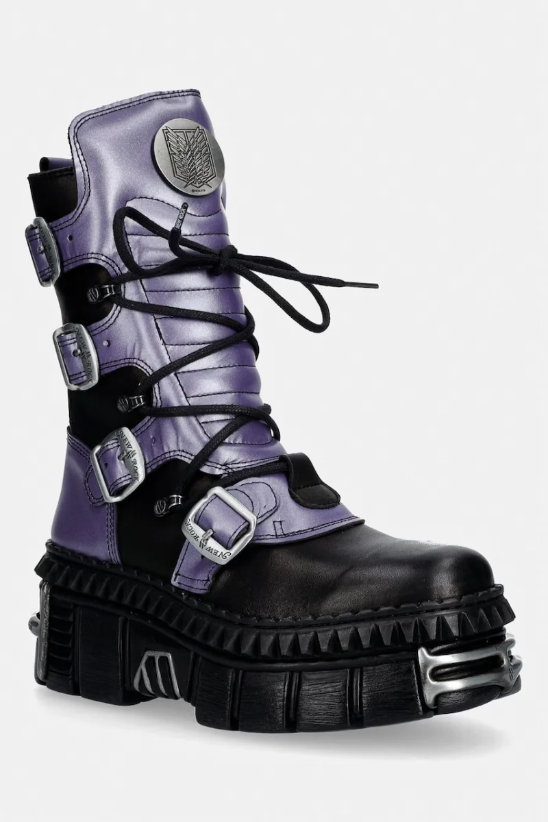 New Rock  bocanci pentru femei din piele CRUST NEGRO + NOMADLA LILA + IMPERFECT TOWER NEGRO TORNILLOS