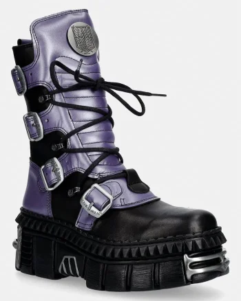 New Rock  bocanci pentru femei din piele CRUST NEGRO + NOMADLA LILA + IMPERFECT TOWER NEGRO TORNILLOS