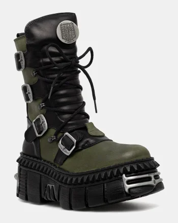 New Rock  bocanci pentru femei din piele NOMADA VERDE + CRUST NEGRO + IMPERFECT TOWER NEGRO TORNILLOS