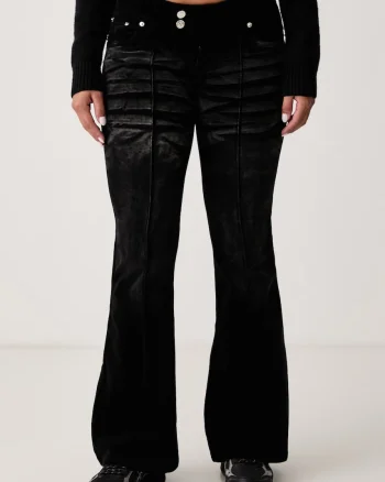 Juicy Couture  blugi flared pentru femei CREST VELOUR DENIM LOW RISE FLARE