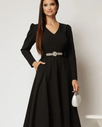 Rochie midi clos neagra cu cordon detasabil cu aplicatii
