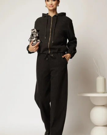 Compleu gri inchis cu adaos de bumbac format din pantalon si bluza cu fermoar