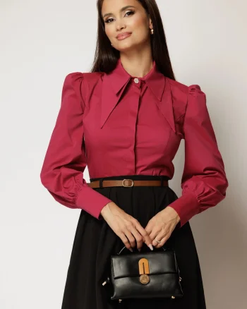 Camasa DY Fashion magenta din poplin cu guler dublu si croi cambrat