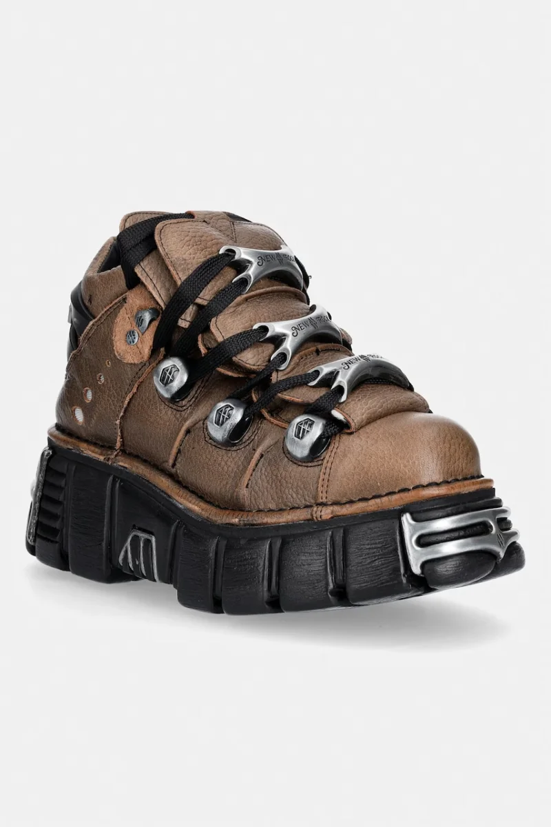 New Rock  încălțăminte pentru femei din piele BUFALO CUERO CERA NEGRA + IMPERFECT TOWER NEGRO TORNILLOS