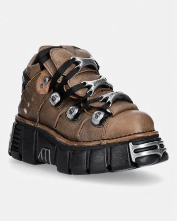 New Rock  încălțăminte pentru femei din piele BUFALO CUERO CERA NEGRA + IMPERFECT TOWER NEGRO TORNILLOS
