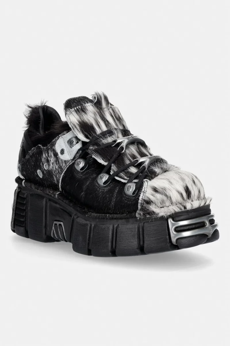 New Rock  încălțăminte pentru femei din piele PELO NATURAL NEGRO-BLANCO + IMPERFECT TOWER NEGRO TORNILLOS