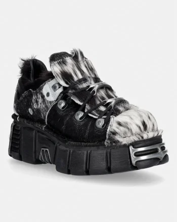New Rock  încălțăminte pentru femei din piele PELO NATURAL NEGRO-BLANCO + IMPERFECT TOWER NEGRO TORNILLOS