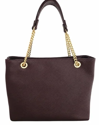 Geanta de umar LOREVIA din piele naturala, barete cu lant auriu, Made in Italy, Burgundy
