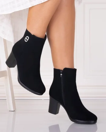 Botine Dama Imblanite Negre din Piele Ecologica Intoarsa Delois