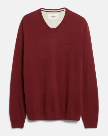 s.Oliver Pulover tricotat barbati, din bumbac cu anchior, Regular fit, Bordeaux (SELECTATI MARIMEA: S)