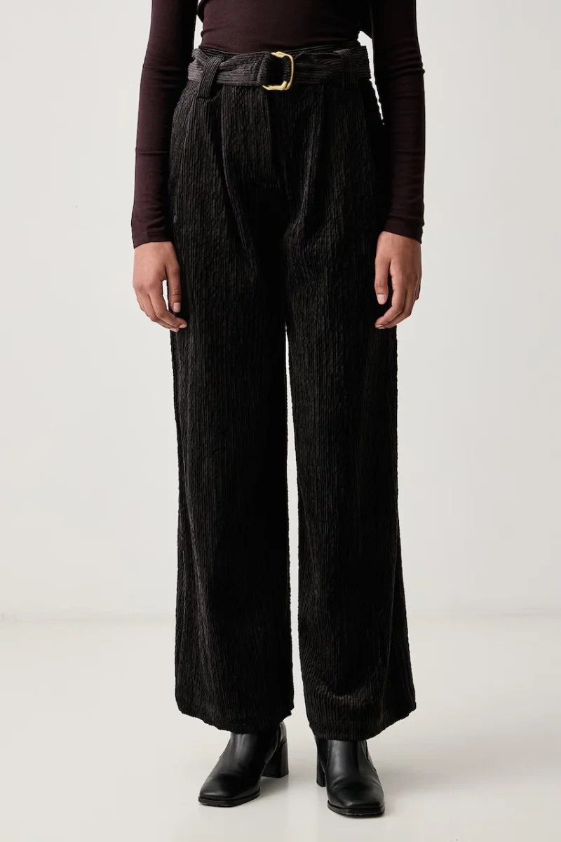 Sessun  pantaloni wide leg pentru femei din catifea reiată RIVEL